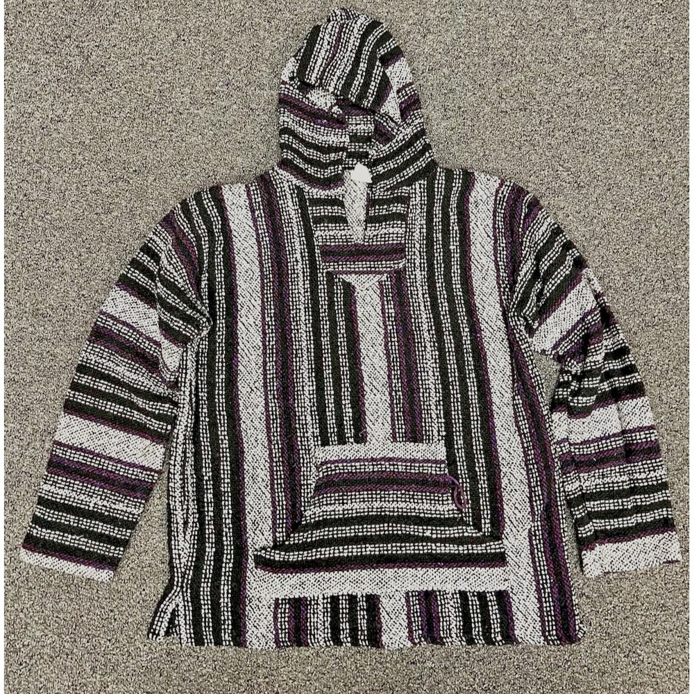 Vintage Baja Pullover Mexico Surf Hoodie Canyon Creek Striped Purple grey XL